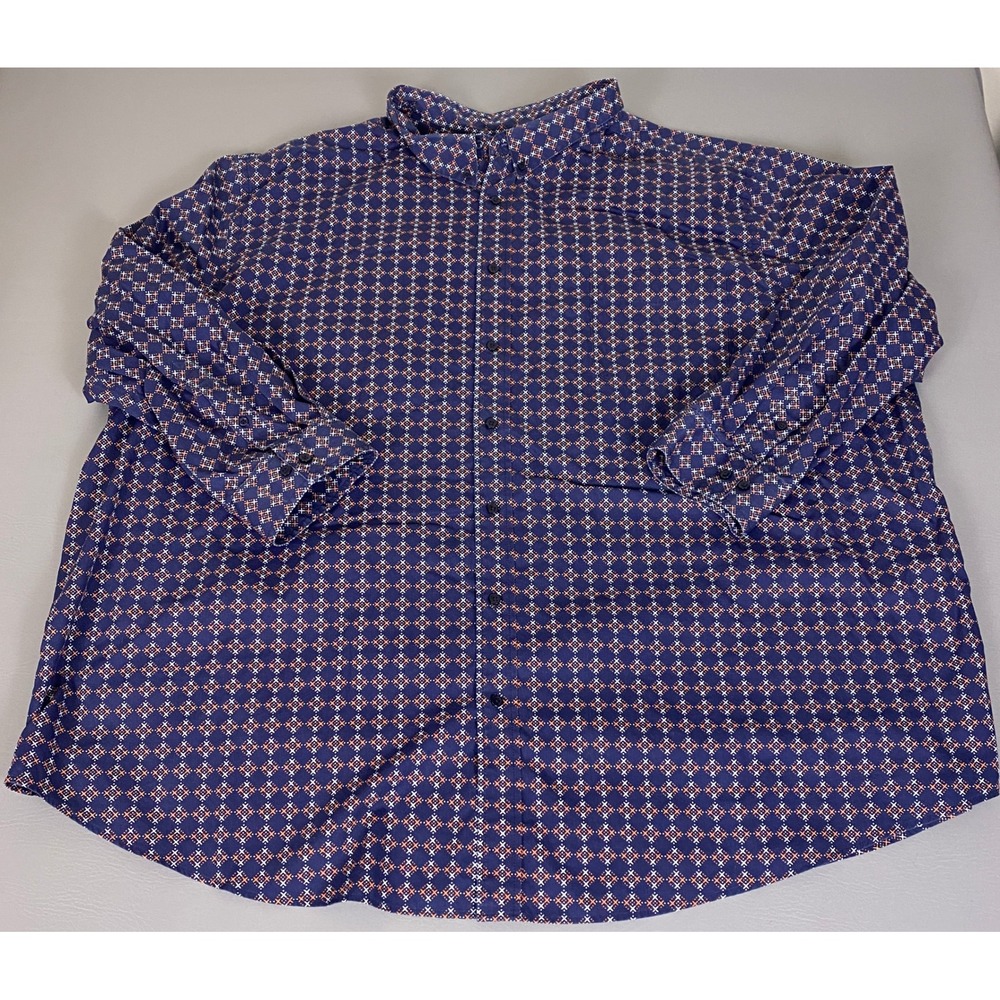 KS Signature Dress Shirt Men's Size 22 35/6 Big Navy Blue Geometric Button Up